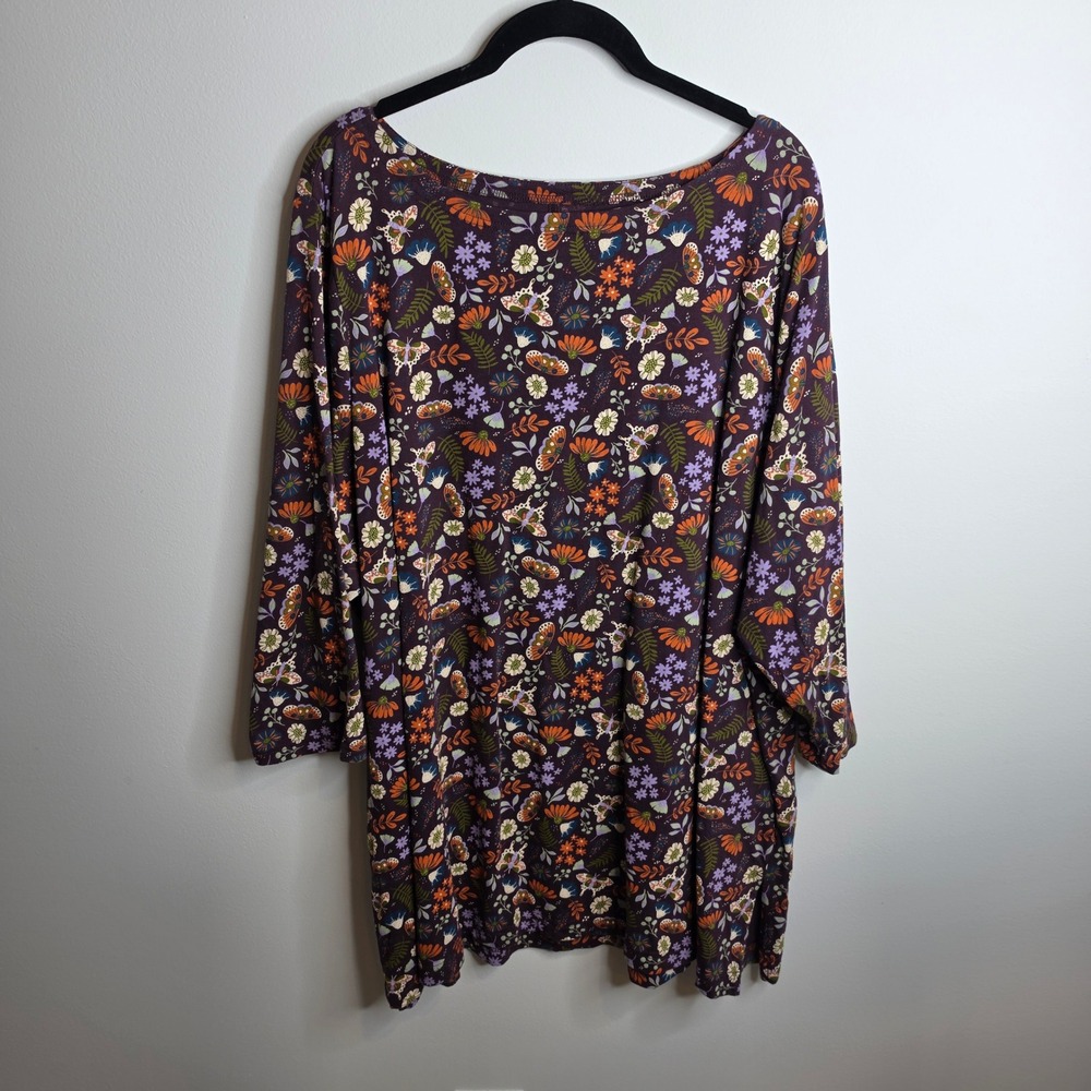 Duluth Trading Co Lightweight Longtail T Womens 3X Purple Floral Butterfly Shirt